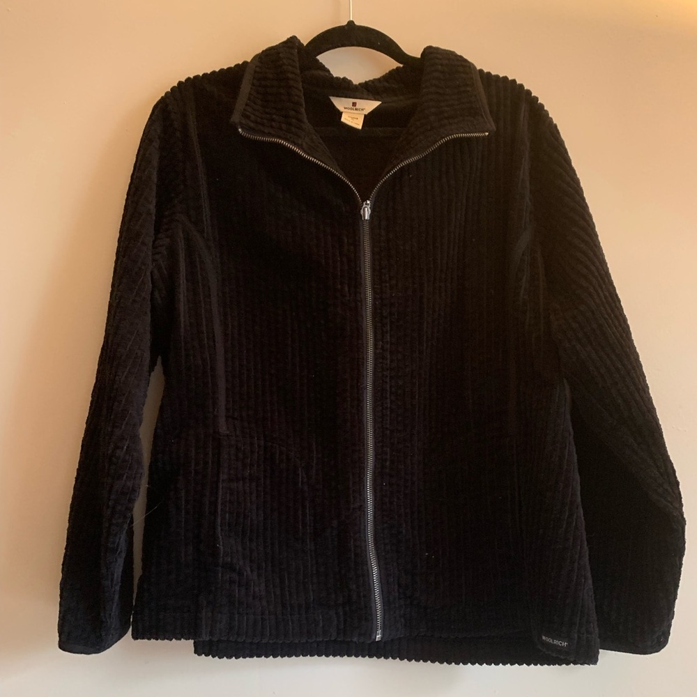 Woolrich Black Teddy Jacket Lightweight Women Size XL Cotton Fall Zipper